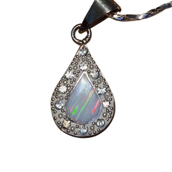 Vintage White Opal Mexico Silver Pendent on 925 Sterling Silver Chain Necklace - Picture 10 of 10